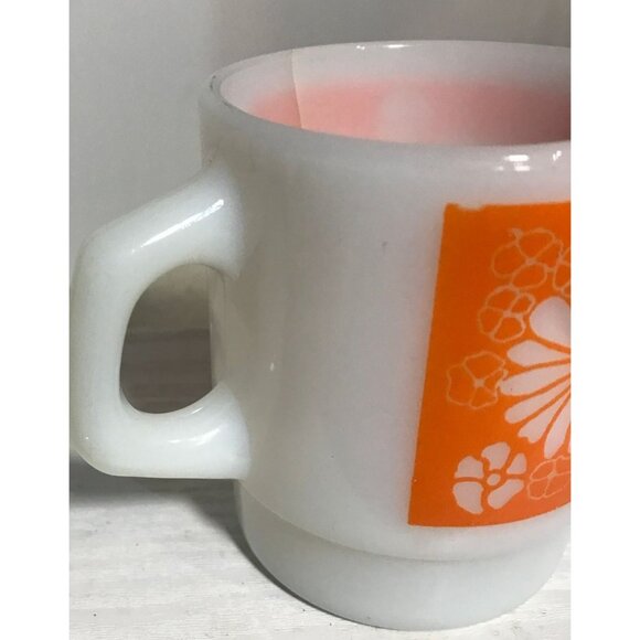 Fire King Mugs Vtg Anchor Hocking Orange White Pattern Milk Glass Set Of 3 USA - Picture 15 of 16